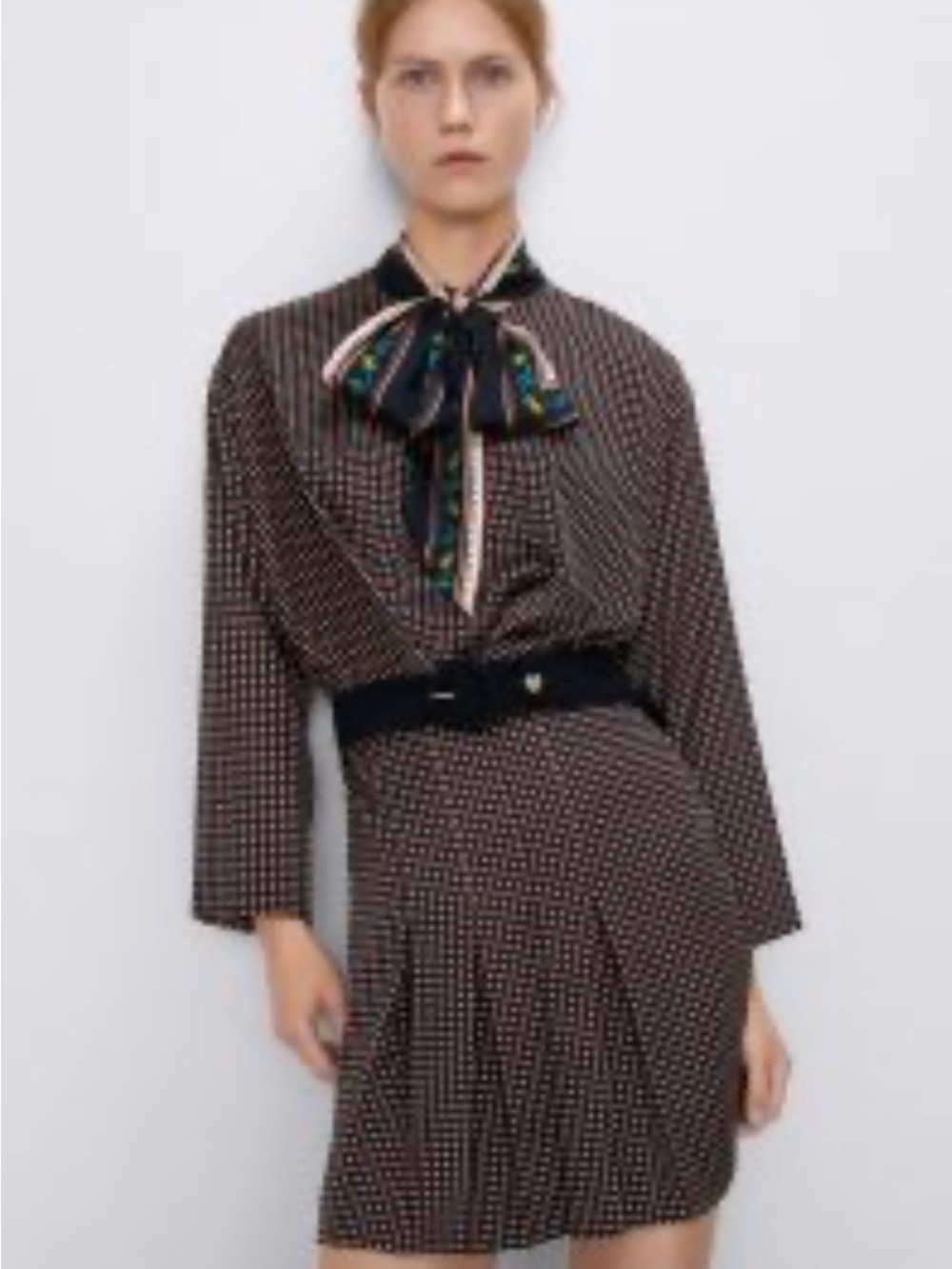NWT Zara Rare Scarf-Print Bow Polka Dot Dress M